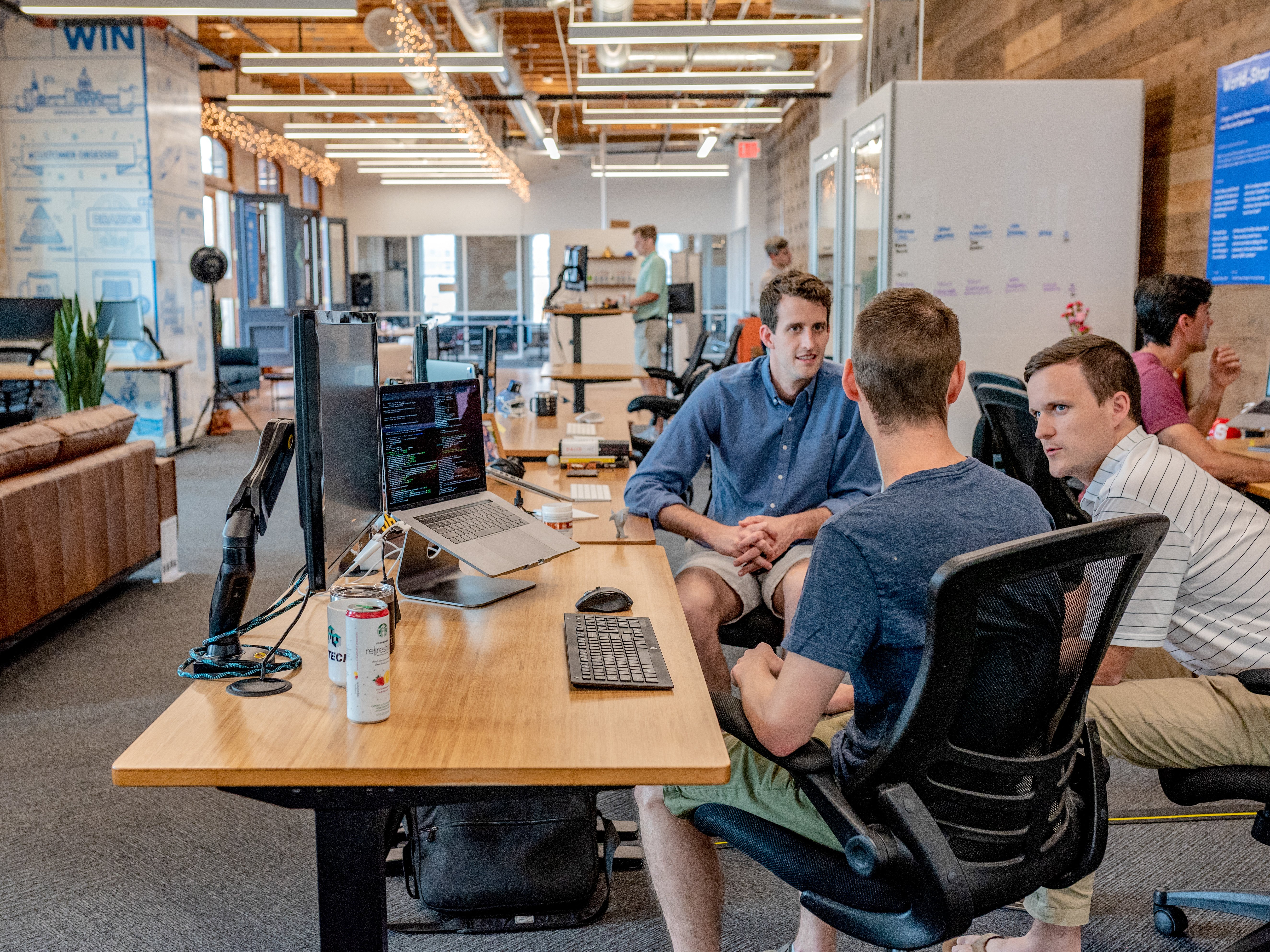 group of people chatting at work